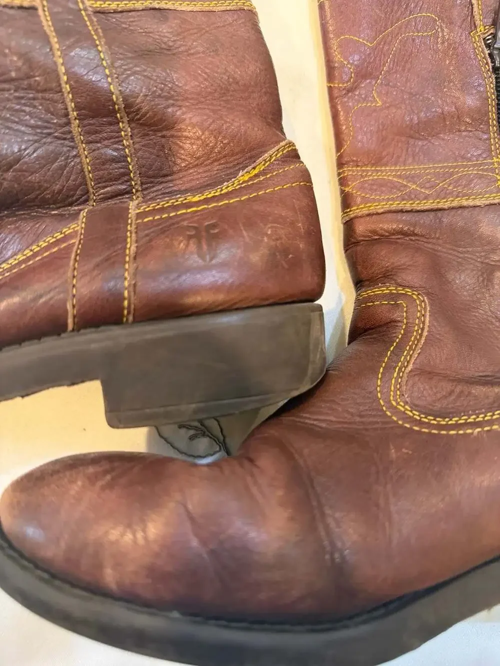 Frye Youth Leather Western Cowboy Boots Brown Size 3.5